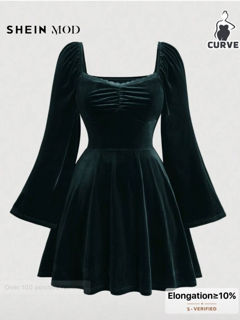 Dark dreen velvet fit-and-flare skater dress